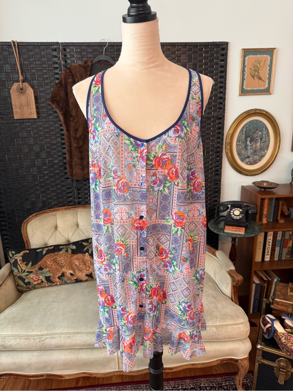 🌺 Profile Blush by Gottex Floral Sheer Swim Cover Up Tank Dress Women’s M/L - Picture 3 of 10